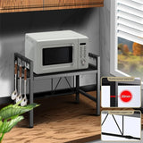 Adjustable Space-Saving Microwave Rack – 100kg Capacity, Kitchen Shelf with Hooks & Storage Organizer (Black)