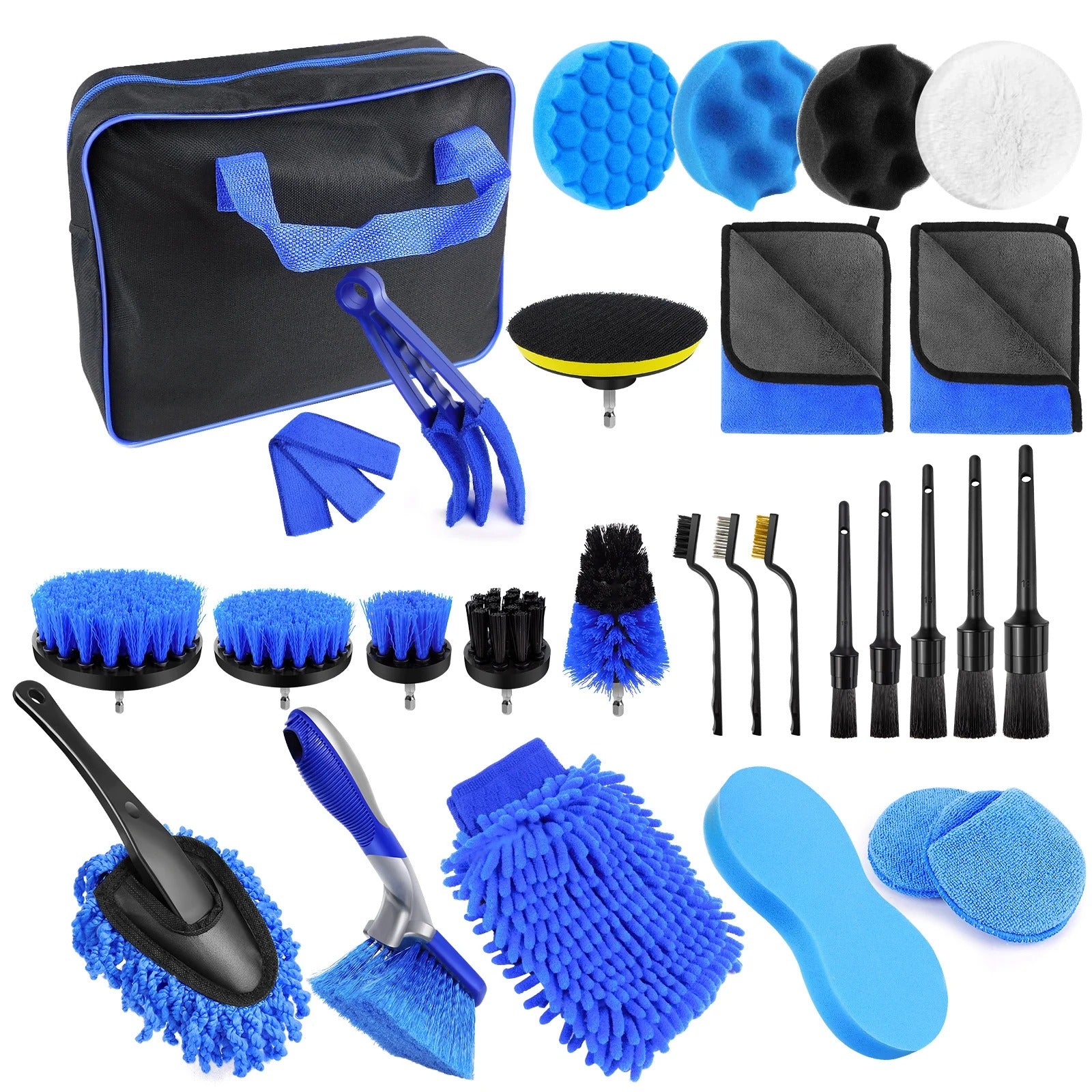 fingey 29 Piece car detailing kit, car cleaning kit for Cleaning Wheels, Interior, Exterior, Leather, Dashboard, Vents,Blue