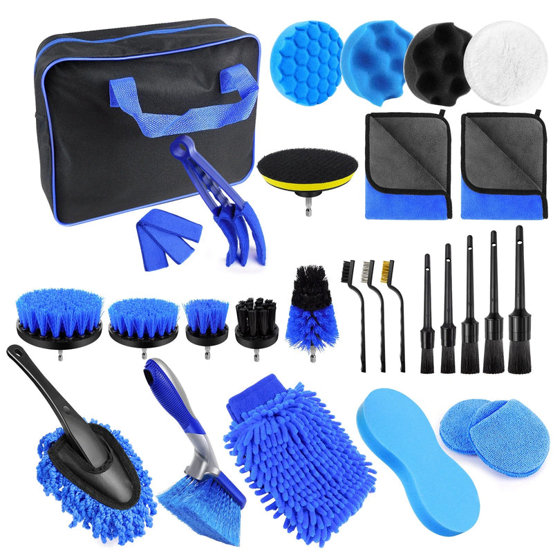 fingey 29 Piece car detailing kit, car cleaning kit for Cleaning Wheels, Interior, Exterior, Leather, Dashboard, Vents,Blue
