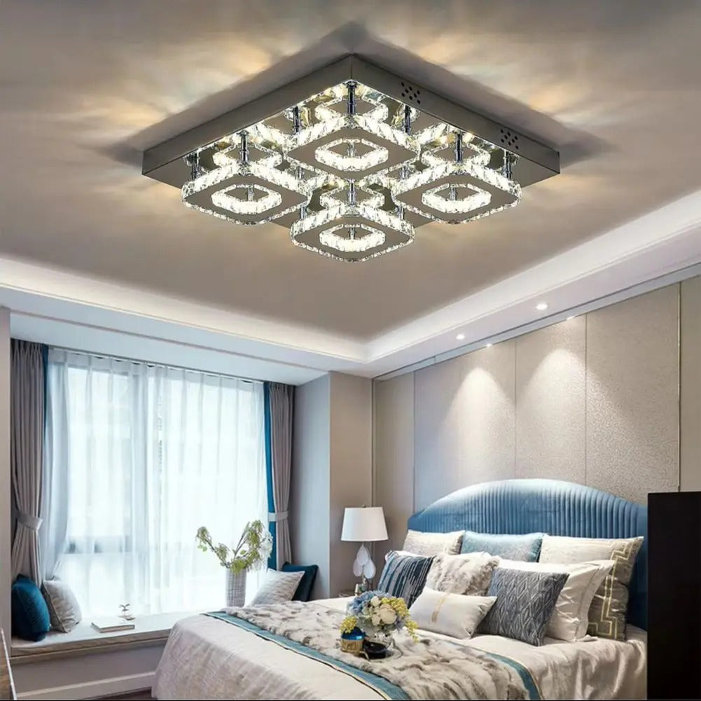 48W LED Ceiling Light Crystal Chandelier Pendant Lamp, Dimmable with Remote