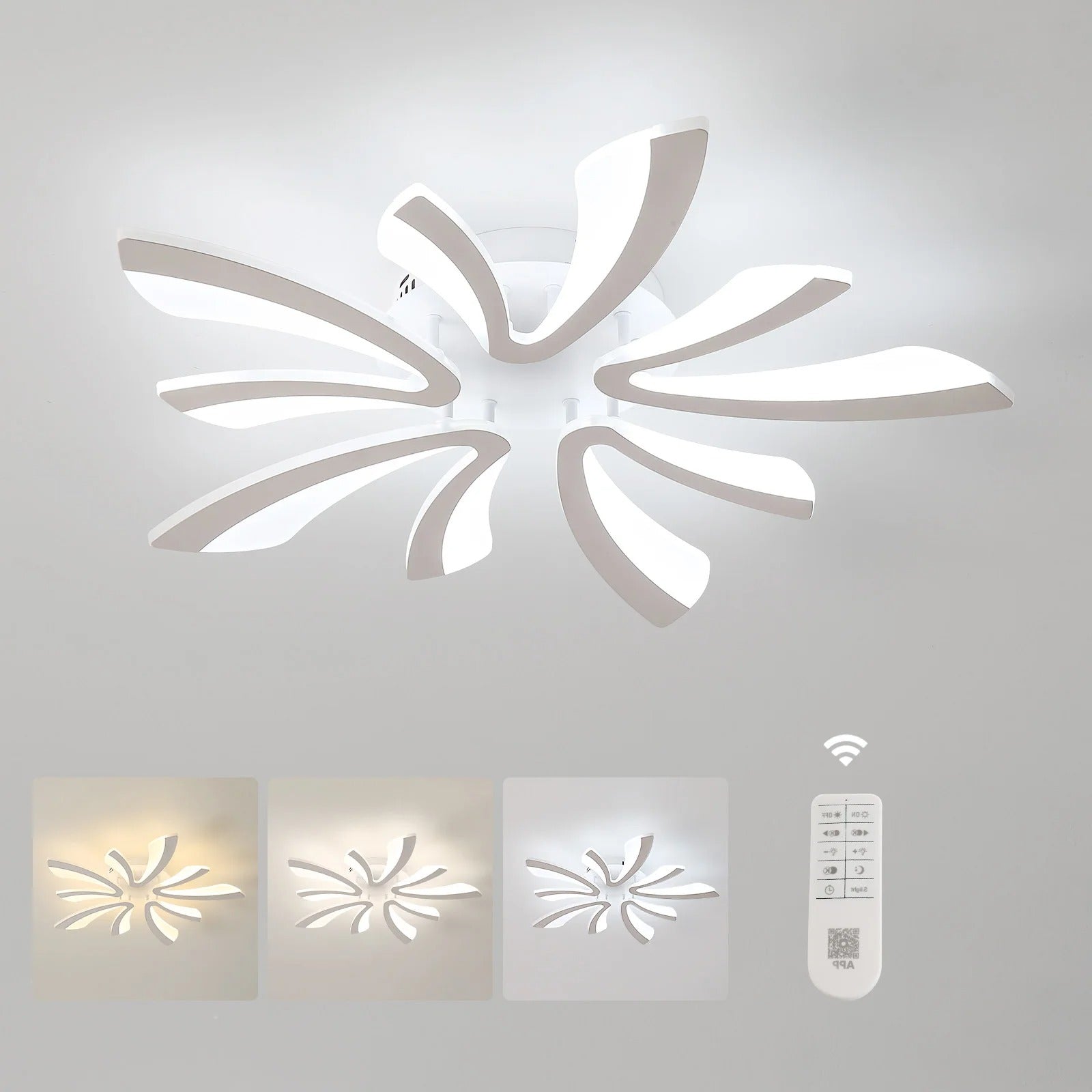 Modern LED Ceiling Light 48W – Dimmable V-Shaped Acrylic Flush Mount with Remote Control, 3000K/4000K/6500K for Bedroom, Living Room & Kitchen