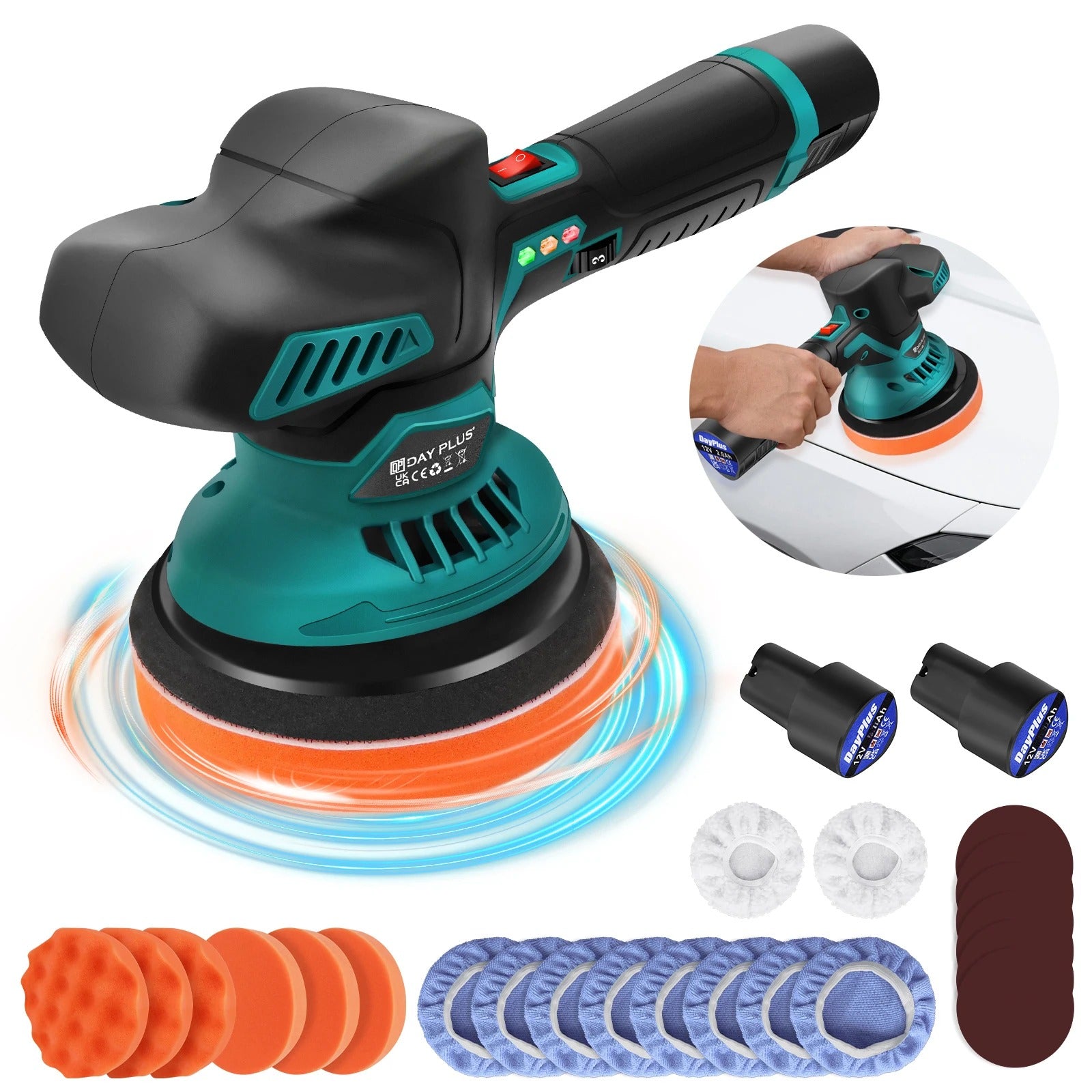 Electric Car Polishing Machine – Variable Speed Portable Buffer & Polisher with Dual Battery Set
