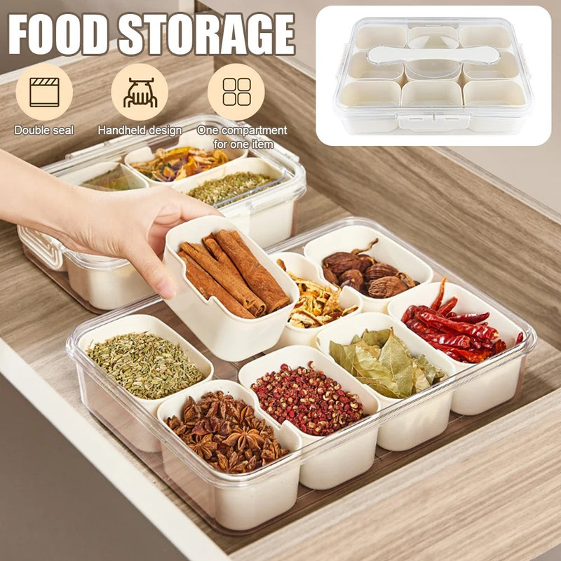 9-Compartment Divided Serving Tray with Lid – PET Snack & Food Storage Box