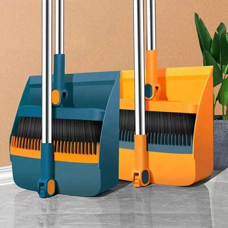 Long Handle Broom and Dustpan Set – Foldable Household Cleaning Brush with Hair Comb Teeth, Wet & Dry Floor Sweeping Set