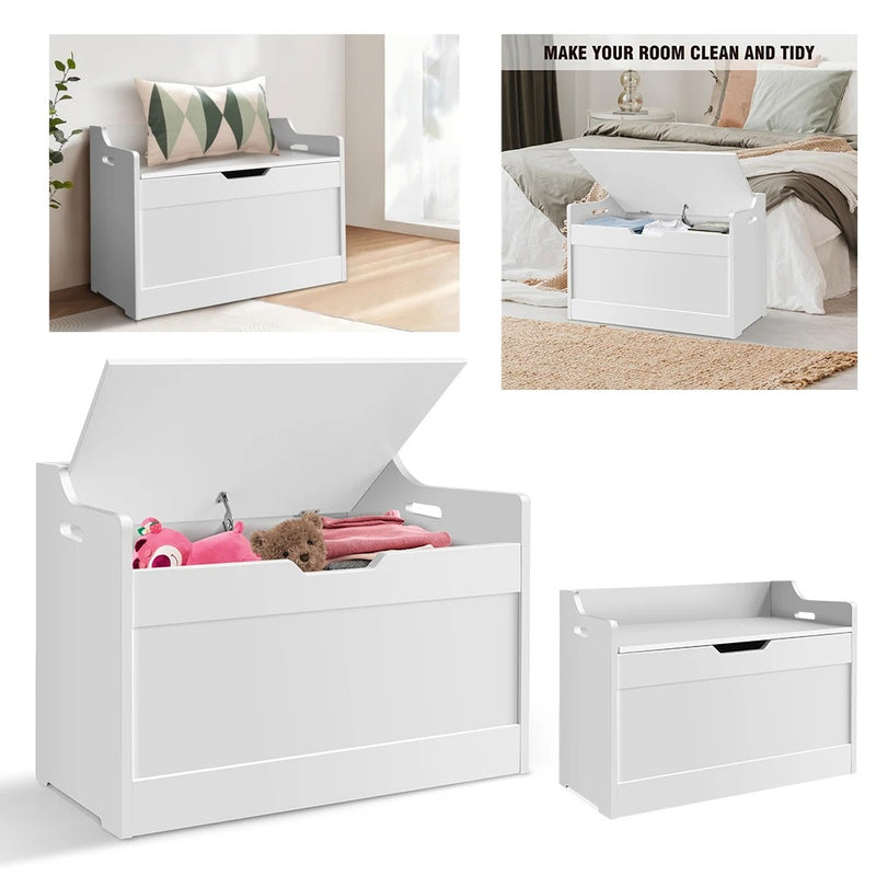 Wooden Storage Bench with Lid – 2-in-1 Toy & Blanket Box, Large Capacity with Safety Hinges