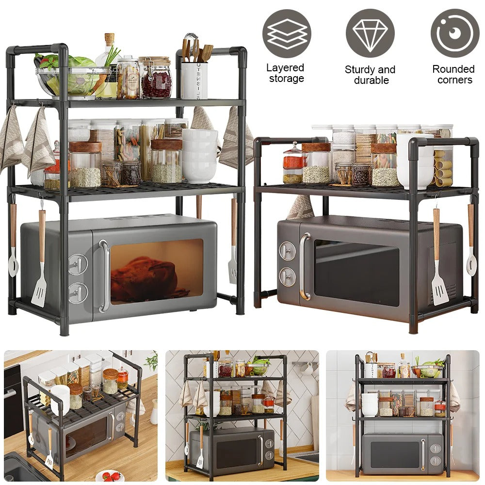 Kitchen Storage Organiser Rack – Heavy-Duty Countertop Shelf for Microwave, Oven & Kitchen Accessories