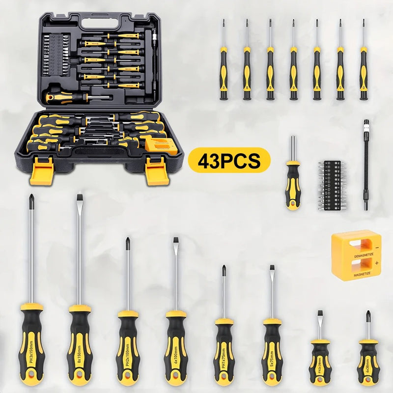 Professional 43-Piece Precision & Standard Screwdriver Set – Phillips, Slotted, Torx, Hex & Pozi Bits