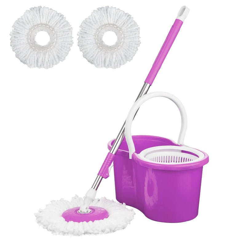 Spin Mop 360° Bucket Set Floor Magic Microfiber Rotating Dry Heads with 2 Heads