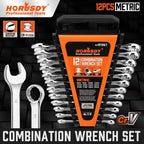 HORUSDY 12-Piece Metric Spanner Set – Chrome Vanadium Steel Open & Ring Wrench Kit (8-19mm) with Storage Rack