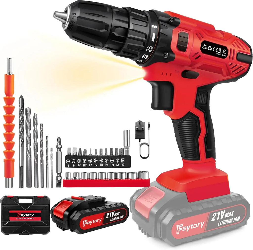 Professional Cordless Drill & Screwdriver Kit – 21V, 45Nm Torque, 2-Speed Gearbox & 29 Accessories