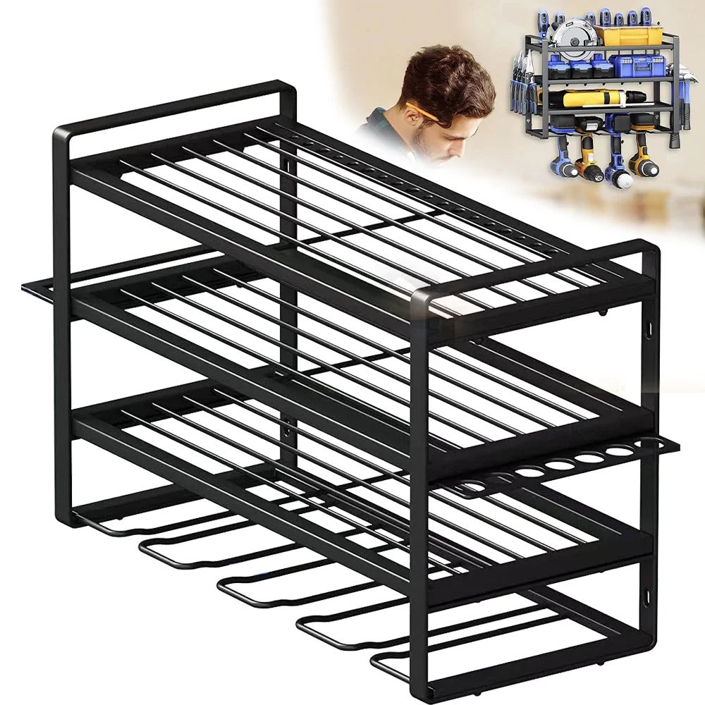 Power Tool Rack Wall Mount Electric Drill Holder | Metal Tool Storage Shelf for Garage & Workshop