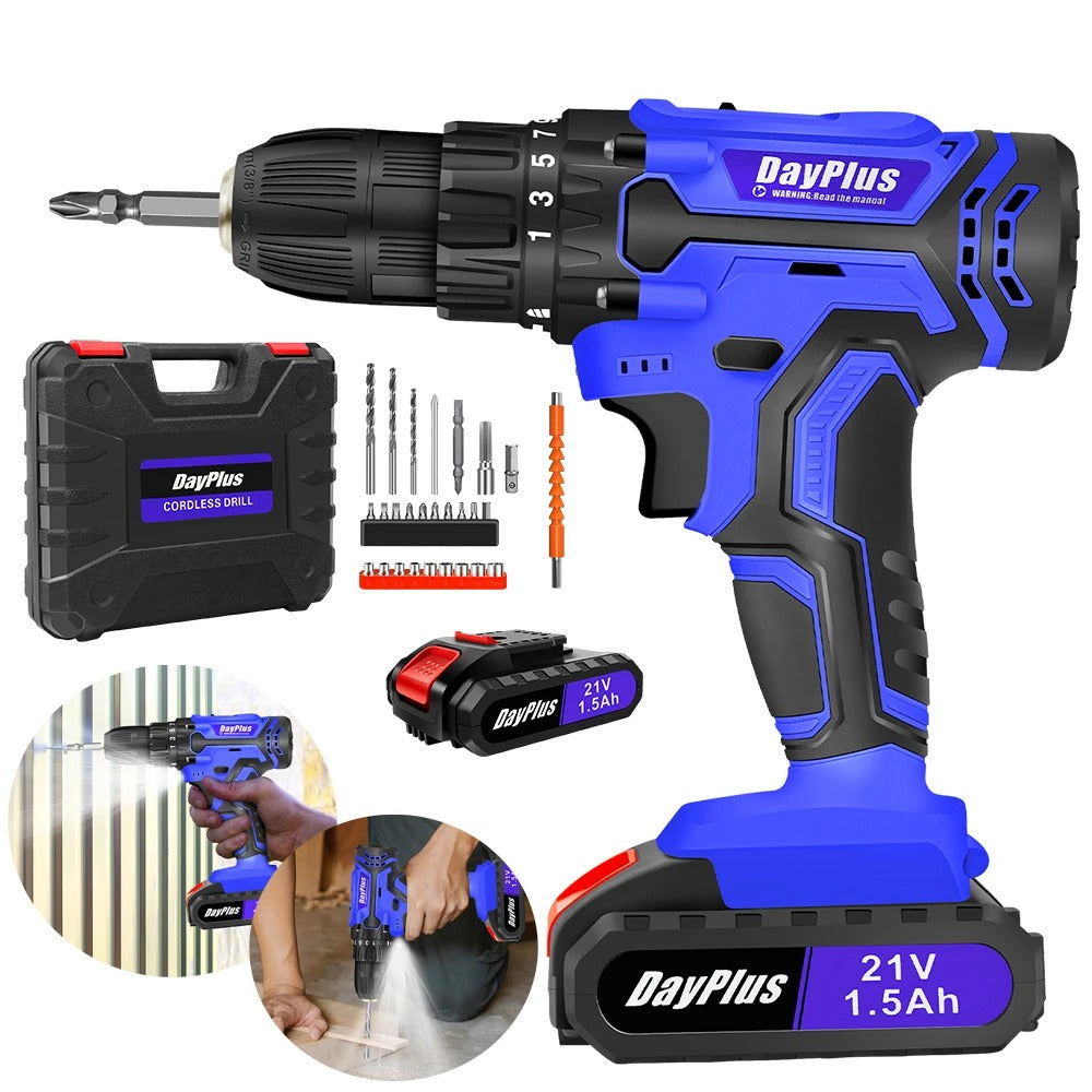 Cordless Drill Kit Electric Screwdriver Kit, 45Nm Cordless Combination Drill, LED Work Light, Home and Garden DIY Project Kit