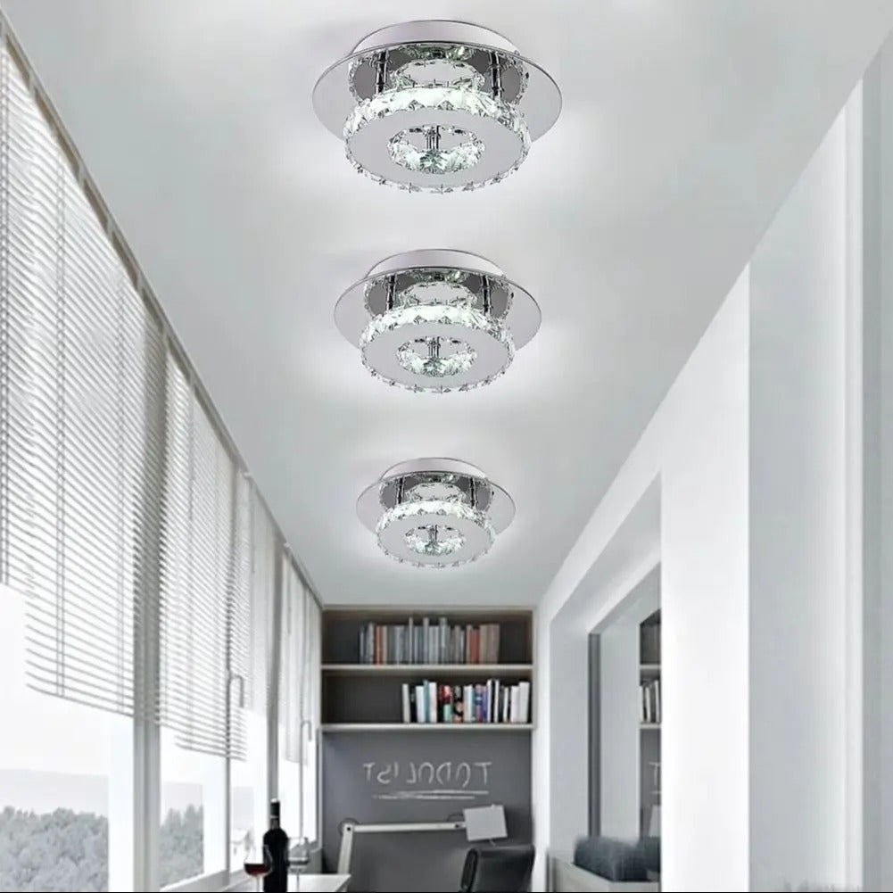 Modern Crystal Ceiling Light Stainless Steel Frame K9 Glass Crystals, 12W  LED, Cool White for Living Room Dining Room Hallway