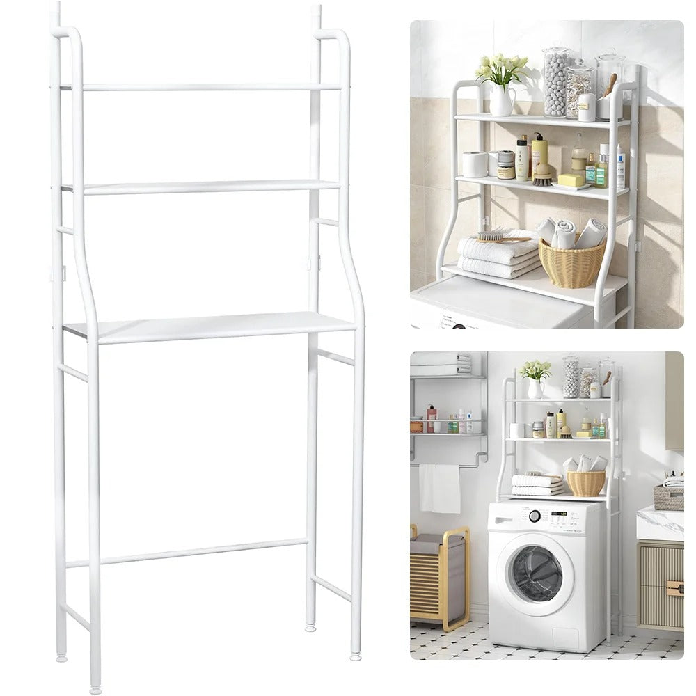 3-Tier Washing Machine Storage Shelf – Multi-Layer Bathroom Organiser Rack (White)
