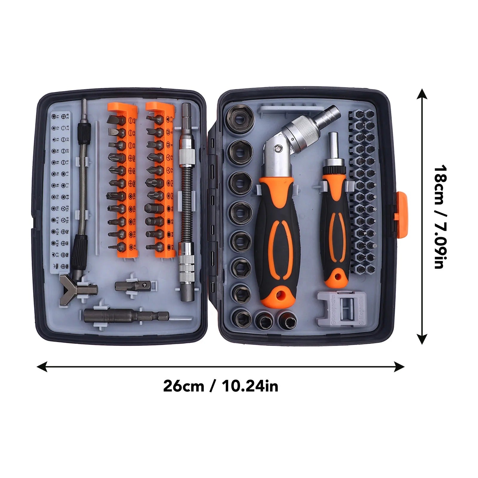 Professional 68-Piece Ratchet Screwdriver Toolkit – Cr-V Steel Magnetic Bits, Flexible Extension Rods & Storage Box