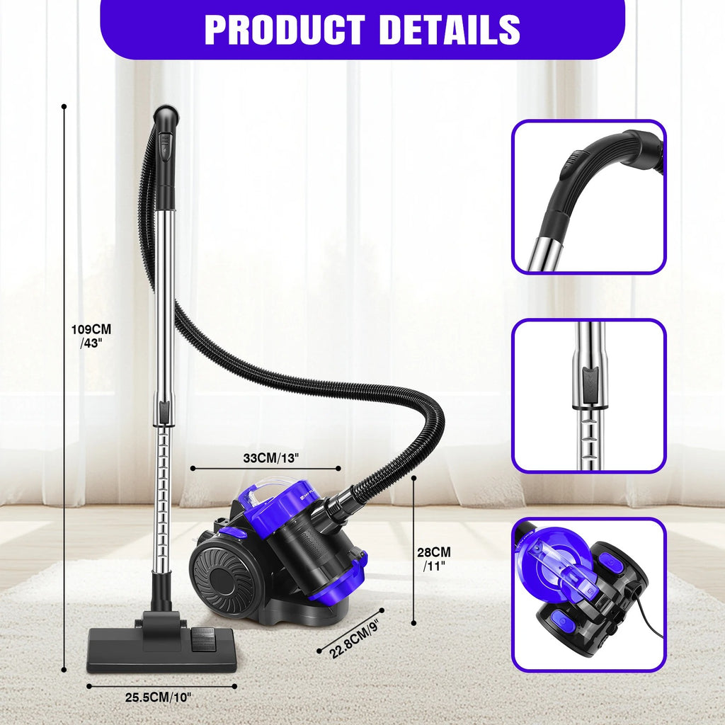 3 IN 1 Vacuum Cleaner, 3800W Basics Cylinder Vacuum Cleaner with HEPA filter for Hardfloor, Carpet,Car Living Room,Kitchen,1.5L