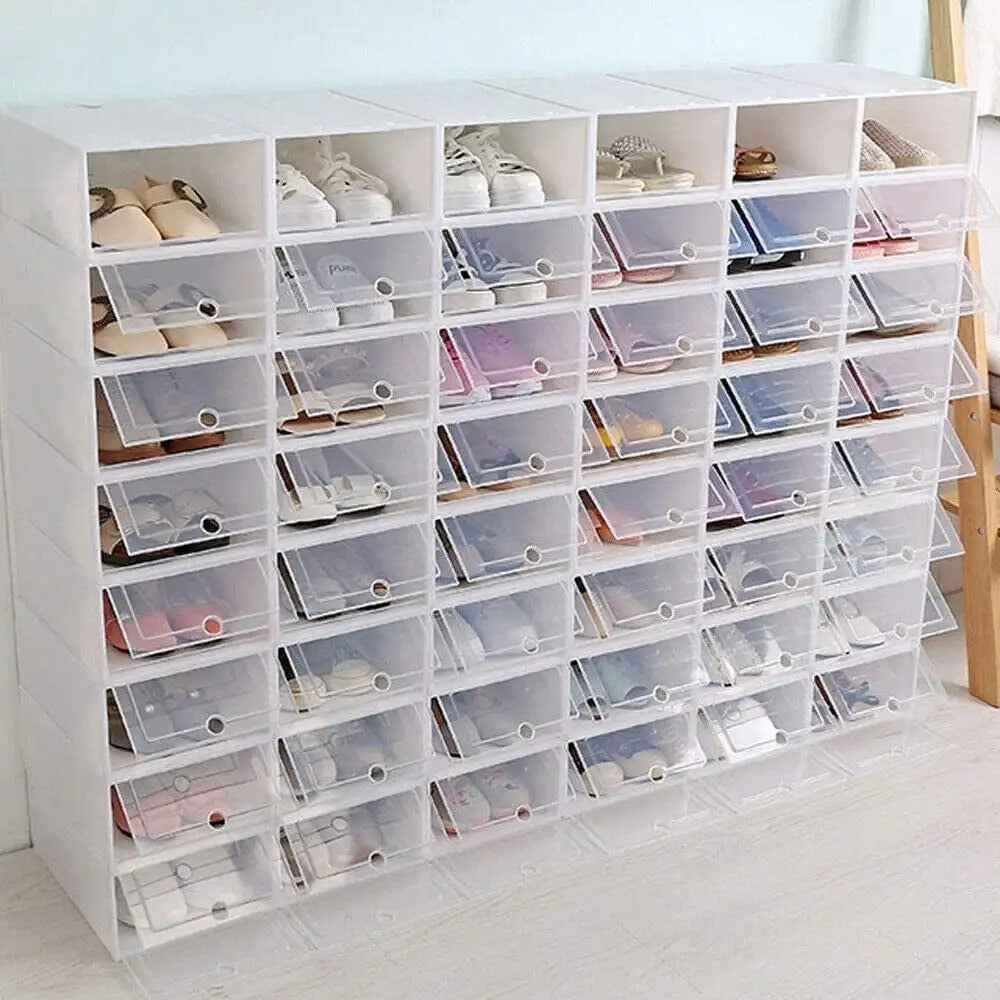 20/24PCS Foldable Clear Shoe Boxes Set – Stackable Plastic Shoe Rack Storage Container for Home Organizer 33×23×14cm