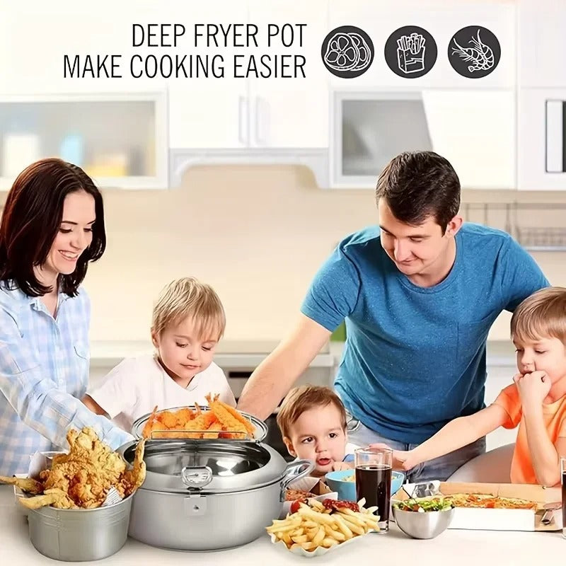Induction-Compatible Stainless Steel Frying Pot – 2.2L Deep Fryer with Precision Temperature Control & Oil-Saving Design
