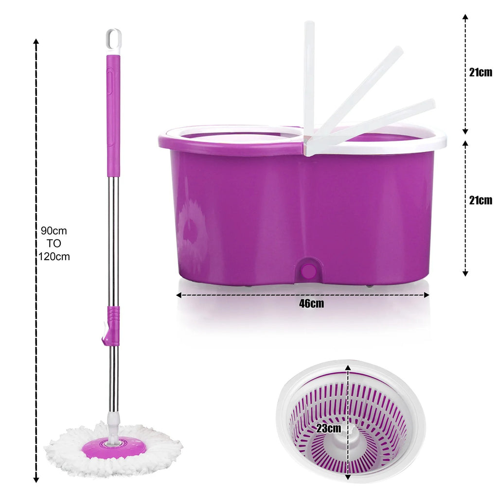 Spin Mop 360° Bucket Set Floor Magic Microfiber Rotating Dry Heads with 2 Heads