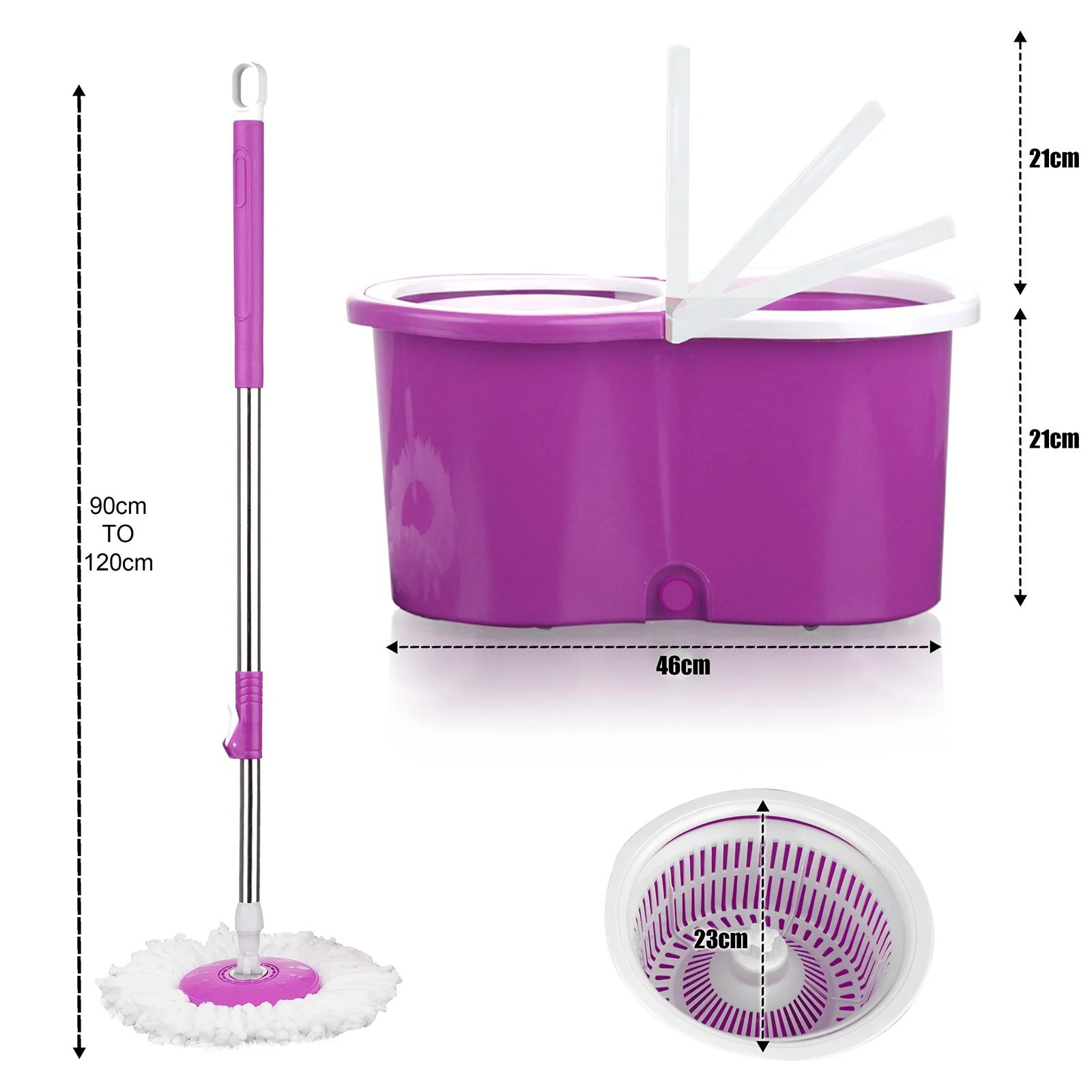 Spin Mop 360° Bucket Set Floor Magic Microfiber Rotating Dry Heads with 2 Heads