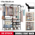 Double-Rod Clothes Rack | Movable Clothing Hanger with Hooks & Fabric Layers for Bedroom & Home