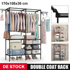 Double-Rod Clothes Rack | Movable Clothing Hanger with Hooks & Fabric Layers for Bedroom & Home