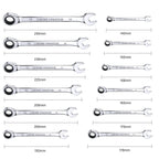 12pcs Metric Ratchet Spanner Wrench Set 8–19mm | Combination Ratcheting Spanners with Roll-Up Pouch