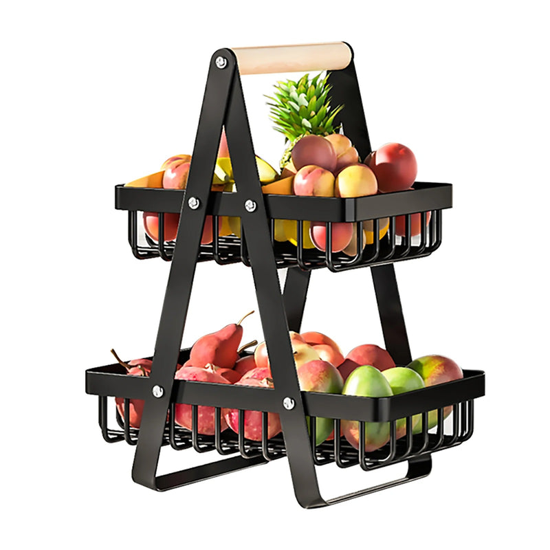 2-Tier Fruit Basket Stand – Detachable Stainless Steel Fruit & Vegetable Storage Rack