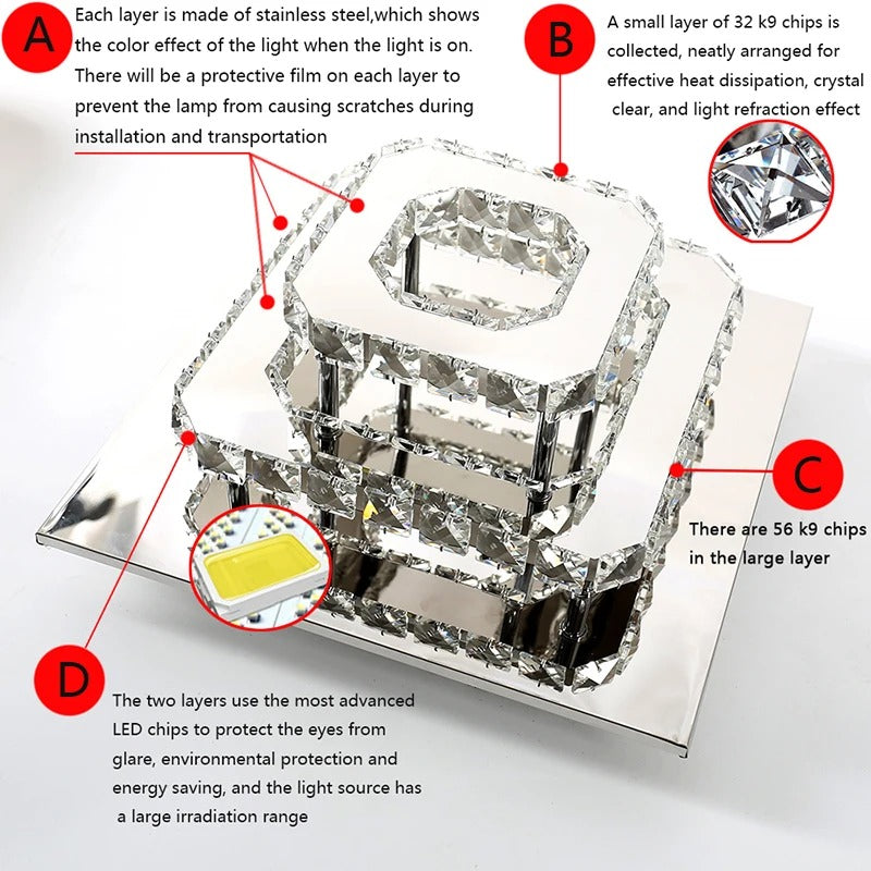 36W LED Ceiling Light Crystal Chandelier Pendant Lamp, Cool White