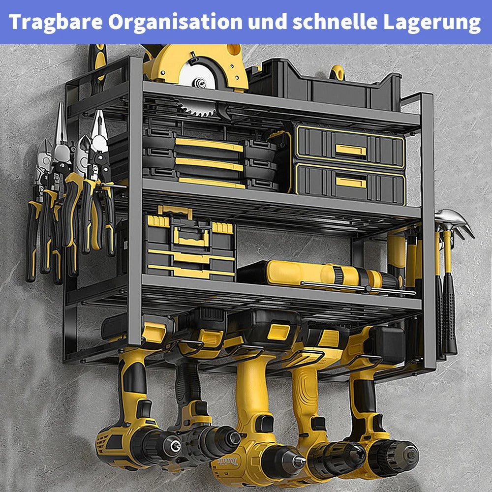 Power Tool Rack Wall Mount Electric Drill Holder | Metal Tool Storage Shelf for Garage & Workshop