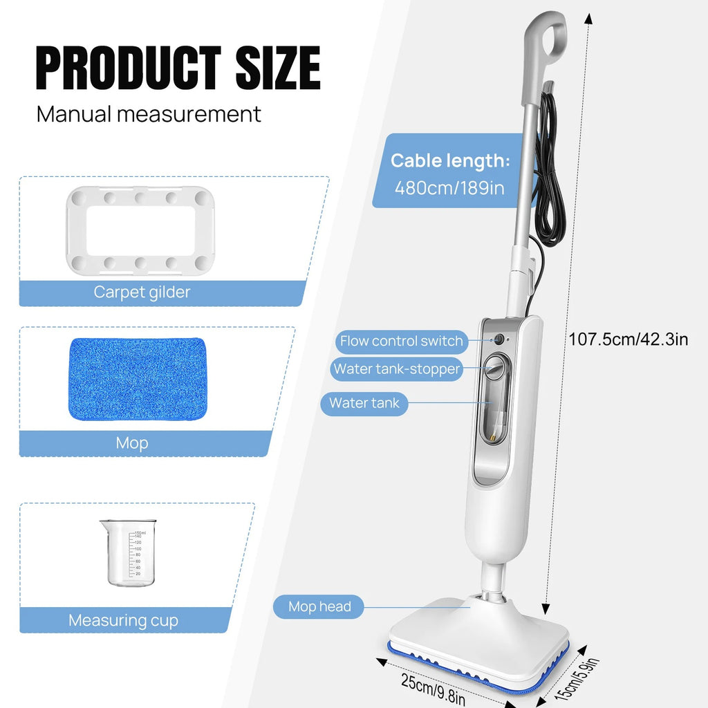 1500W Steam Mop with Detachable Handheld Cleaner – Powerful Floor Steamer for Carpet, Laminate & Hardwood Floors