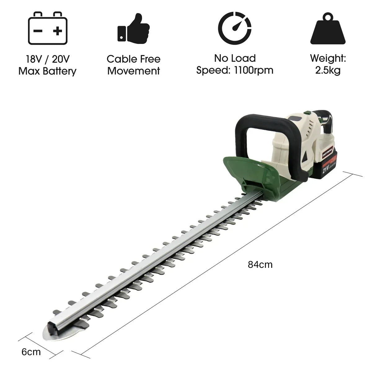Brushless Cordless Hedge Trimmer 21V with 2 Batteries & Charger | Lightweight Garden Tree Branch Cutter