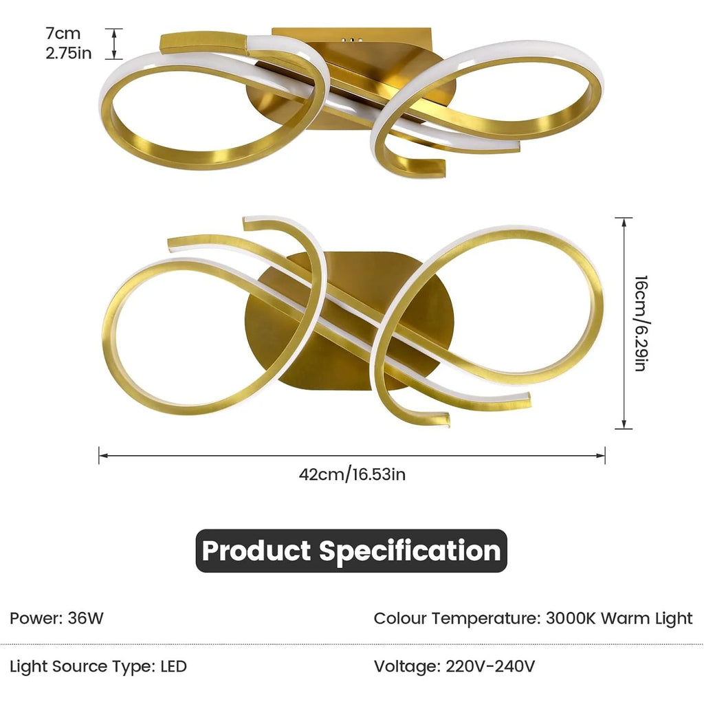 Modern 36W LED Ceiling Light – Golden Acrylic Chandelier Lamp, 3000K Warm White for Bedroom