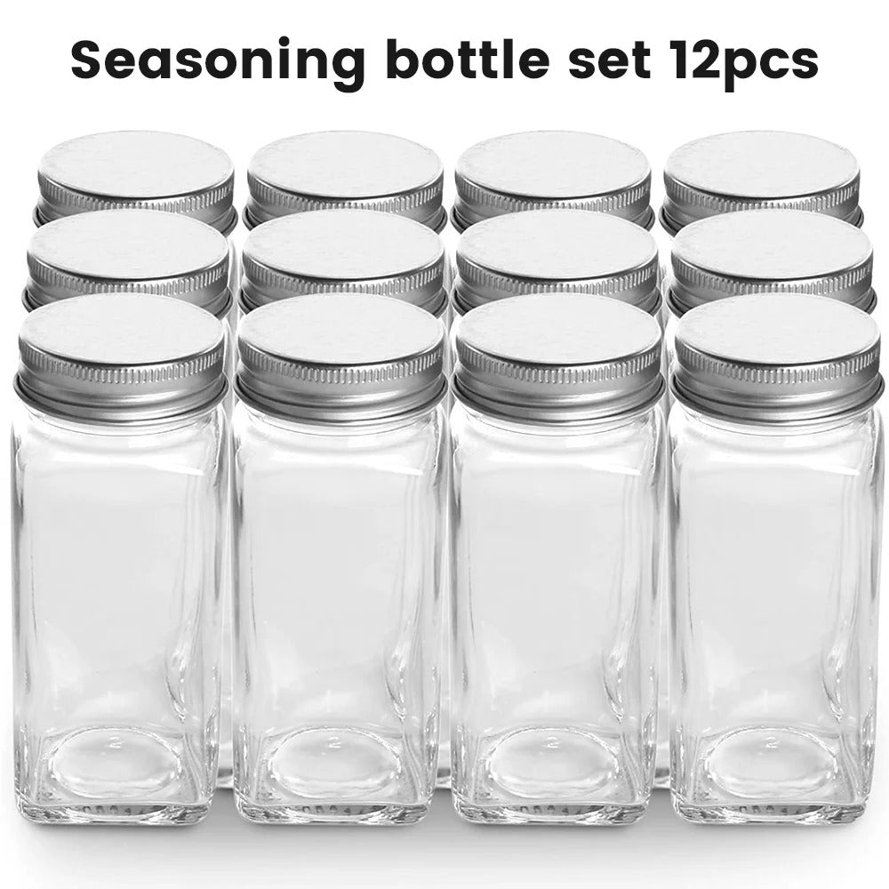 12PCS 120ML Glass Spice Jar Set – Transparent Seasoning Bottles with Shaker Lids & Labels