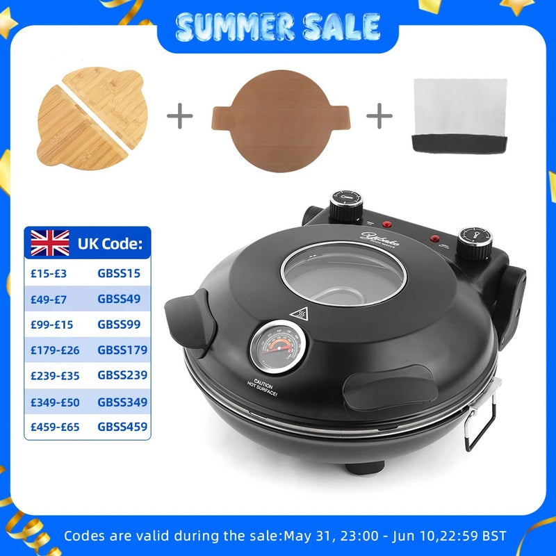 Professional Indoor Electric Pizza Oven – 1200W, 420℃ Fast Heat, Dual Control & 12" Removable Ceramic Stone