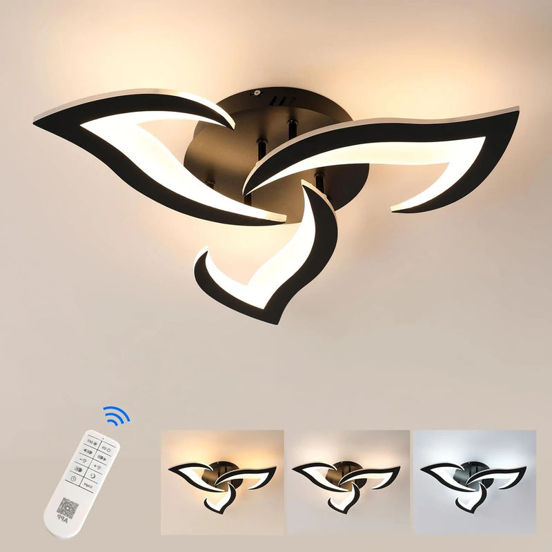 Dimmable 35W LED Ceiling Light with Remote – Black Acrylic Flower Design, 3000K–6500K Adjustable Lighting