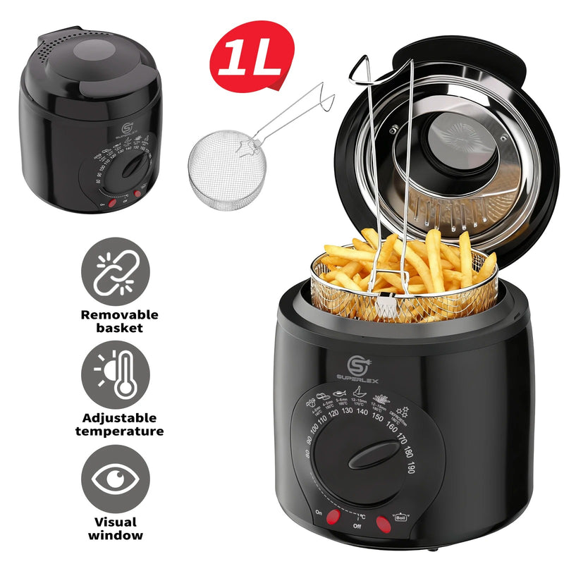 Mini Deep Fat Fryer – 850W-950W Electric Chip Fryer with Removable Oil Tank & Cool-Touch Housing