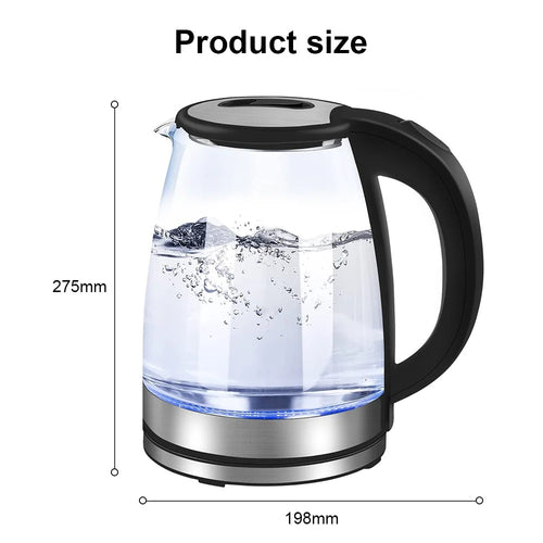 1.8L Electric Glass Kettle 1500–1800W | Fast Boil Water Heater with Dry Boil Protection (UK Plug)
