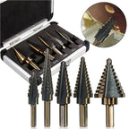5-Piece HSS Cobalt Step Drill Bit Set – 50-Size Multi-Hole Conical Cutter with Organiser Case