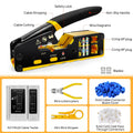 RJ45/RJ11/RJ12 Pass-Through Crimping Tool Kit – Includes Network Cable Tester, Stripper, 50 Connectors & Covers