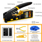 RJ45/RJ11/RJ12 Pass-Through Crimping Tool Kit – Includes Network Cable Tester, Stripper, 50 Connectors & Covers