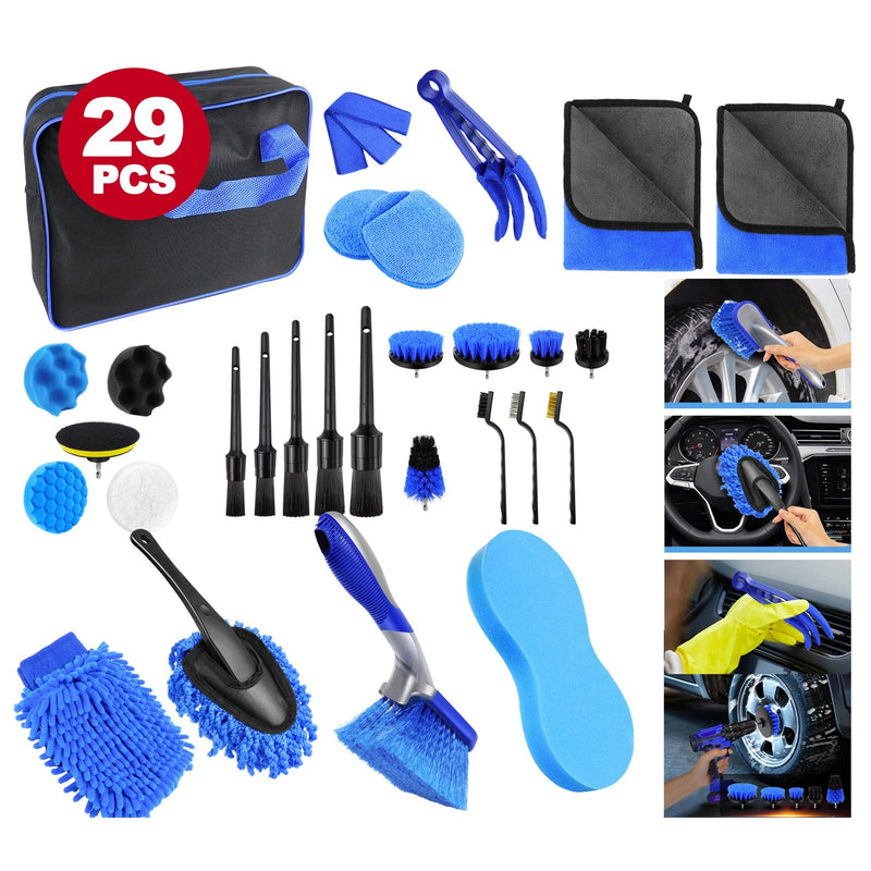 29PCS Car Detailing Brush Kit – Complete Auto Cleaning Set for Interior, Wheels, Vents & Polishing