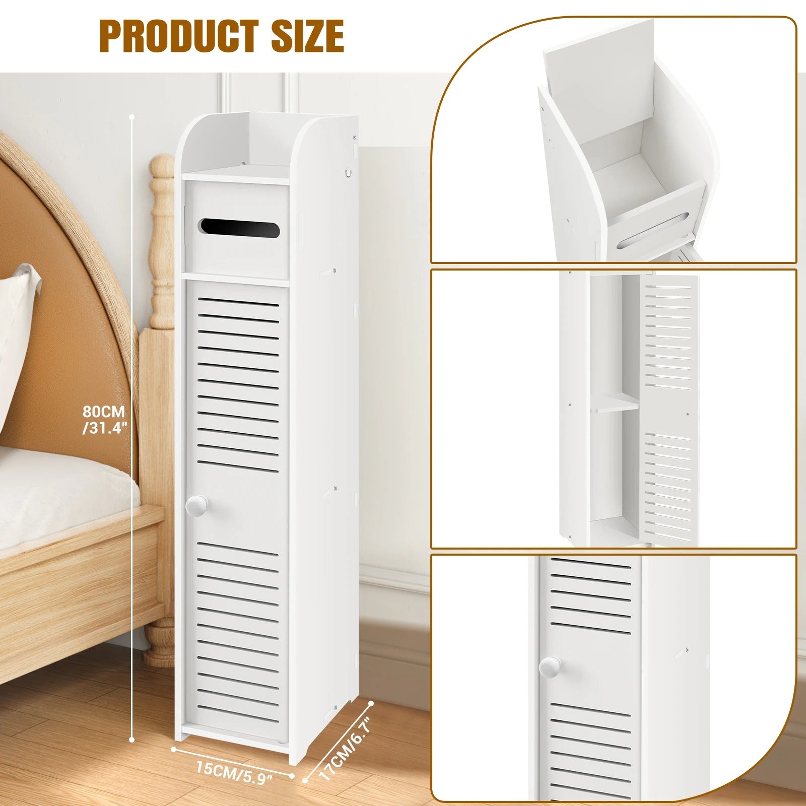 3-Tier Slim Bathroom Storage Cabinet with Doors – Waterproof PVC Floor Organizer for Narrow Spaces
