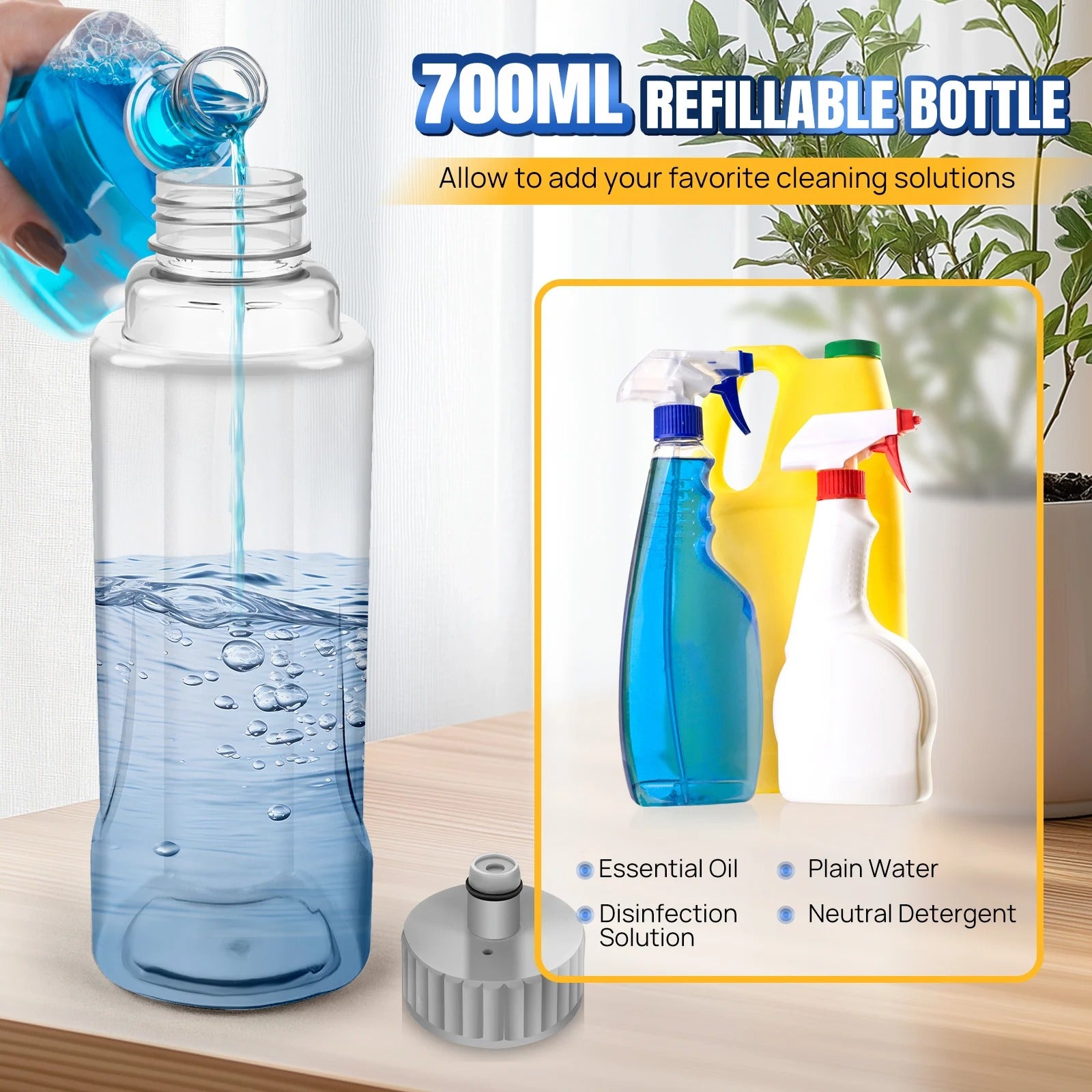 Wet and Dry Spray Mop Floor Wiper with Spray Function with 3 Wiper Pads and Window Scraper, 360° Rotating Mop 700ml