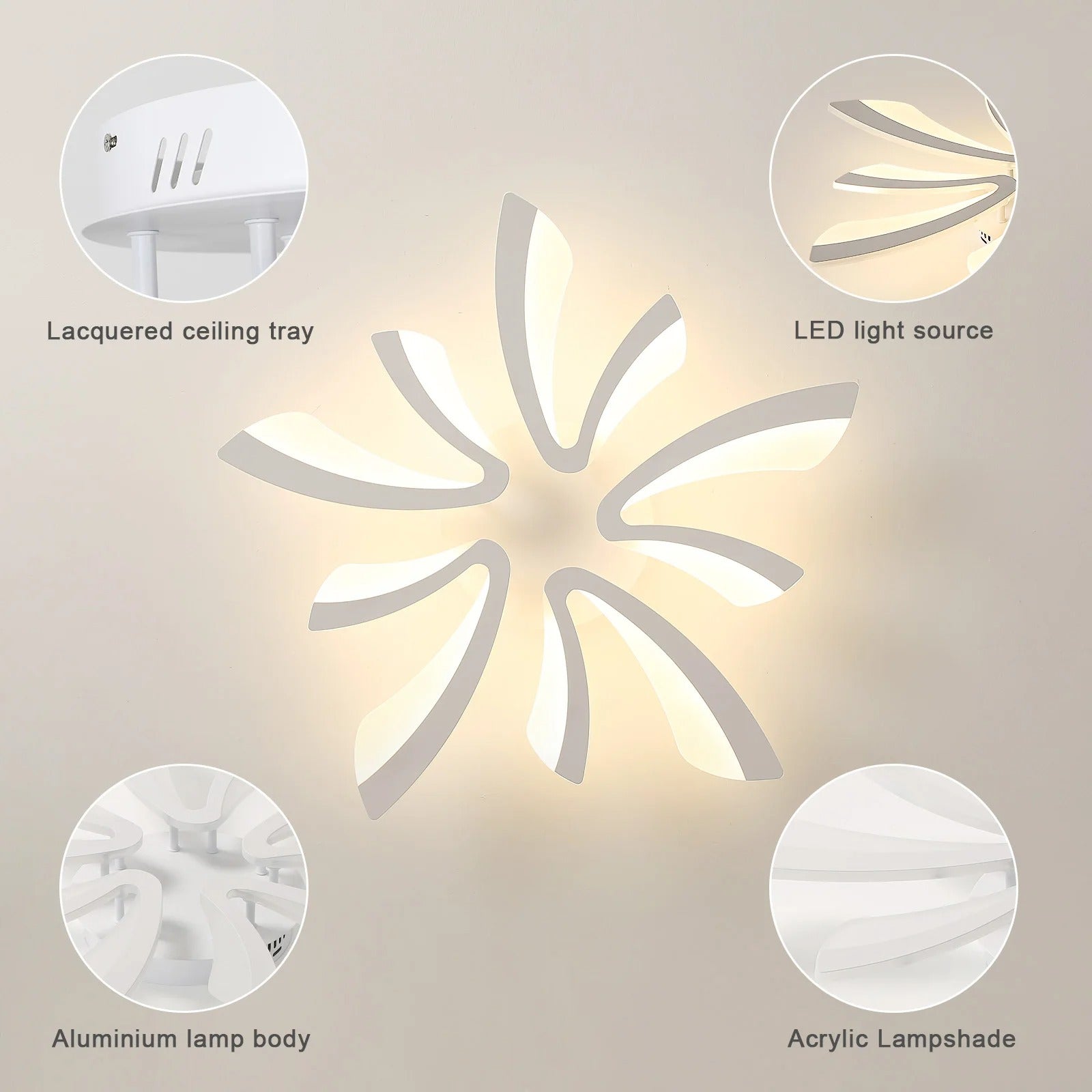 Modern LED Ceiling Light 48W – Dimmable V-Shaped Acrylic Flush Mount with Remote Control, 3000K/4000K/6500K for Bedroom, Living Room & Kitchen