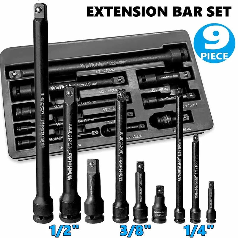 9-Piece Impact Extension Bar Set (1/4", 3/8", 1/2" Drive)