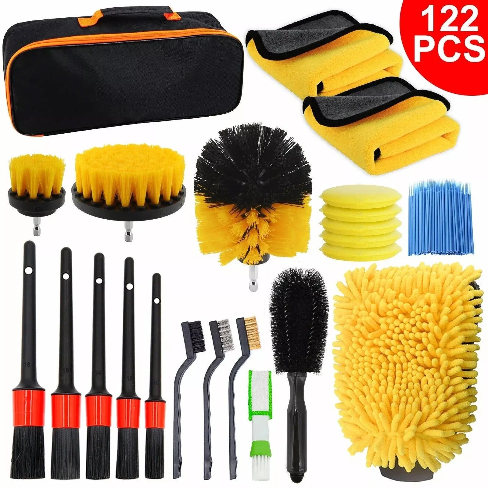 122Pcs Car Detailing Brush Kit – Auto Interior, Wheel & Drill Cleaning Tool Set