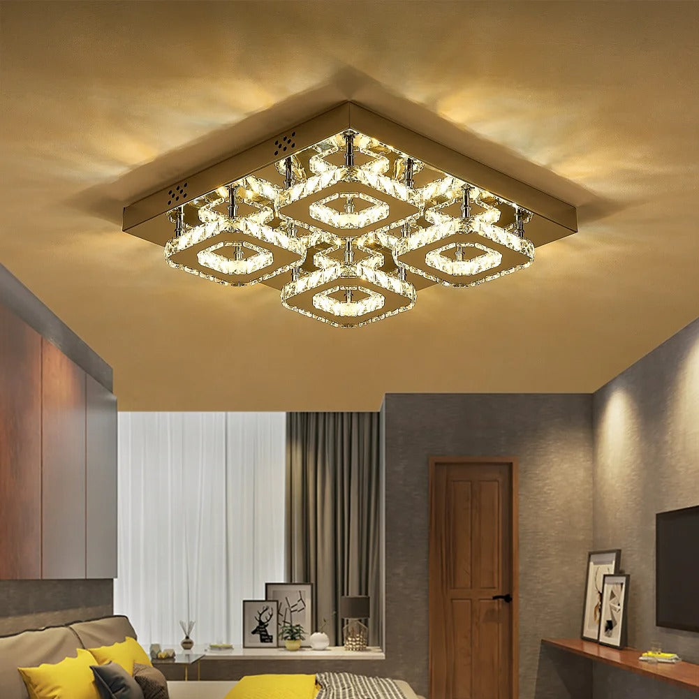 48W LED Ceiling Light Crystal Chandelier Pendant Lamp, Dimmable with Remote