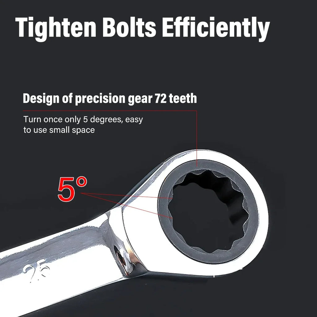 12pcs Metric Ratchet Spanner Wrench Set 8–19mm | Combination Ratcheting Spanners with Roll-Up Pouch