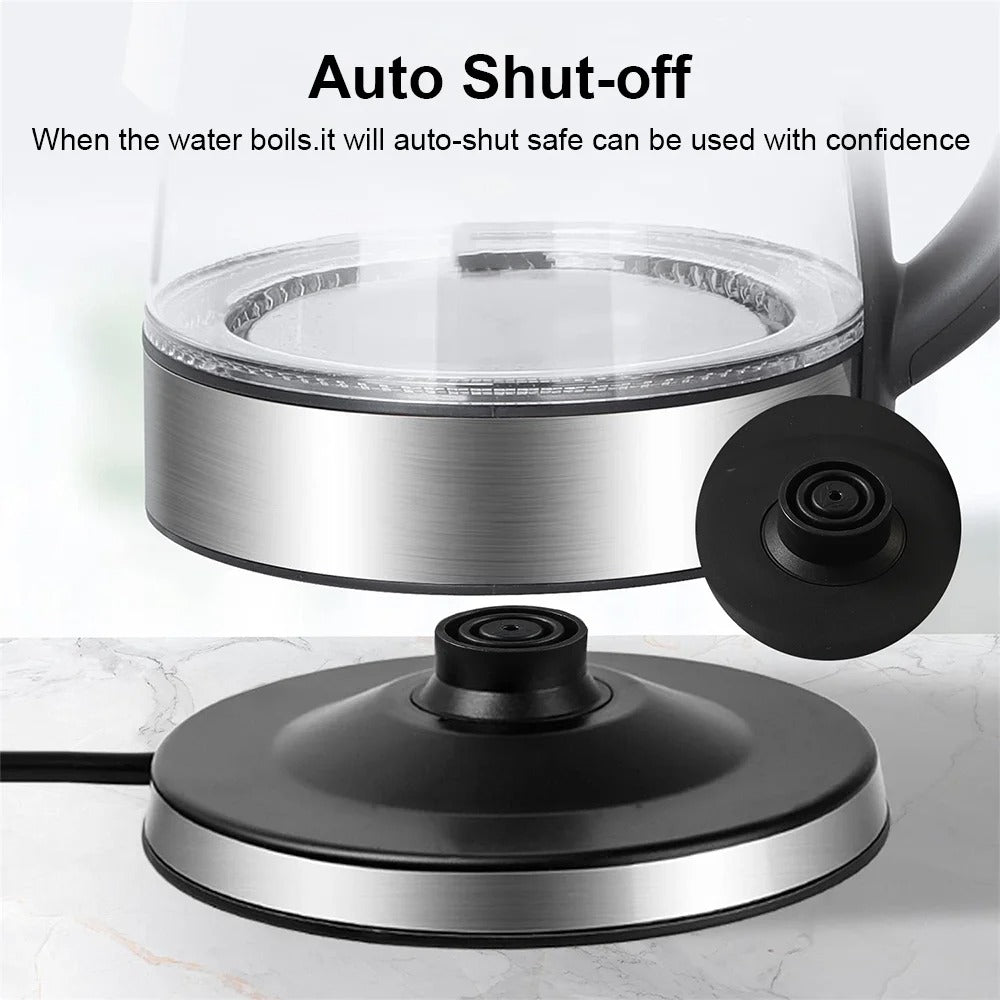 1.8L Electric Glass Kettle 1500–1800W | Fast Boil Water Heater with Dry Boil Protection (UK Plug)